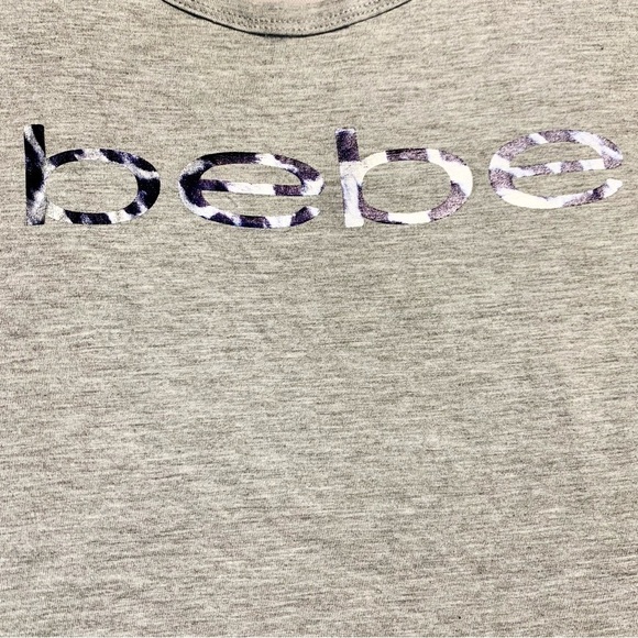 NWT Bebe Top Medium Grey Sleeveless Bebe Logo Mesh Stripe Design Rayon Spandex - Picture 8 of 13